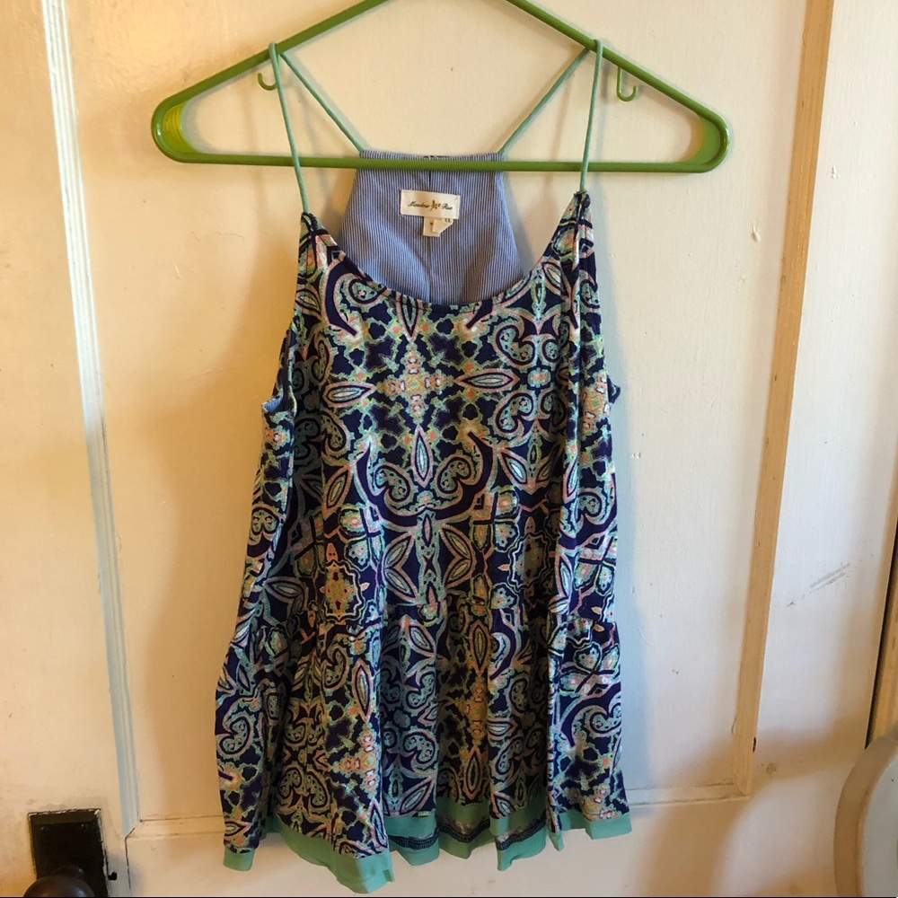 Meadow Rue Anthropologie Nuria peplum racer back tank top paisley S